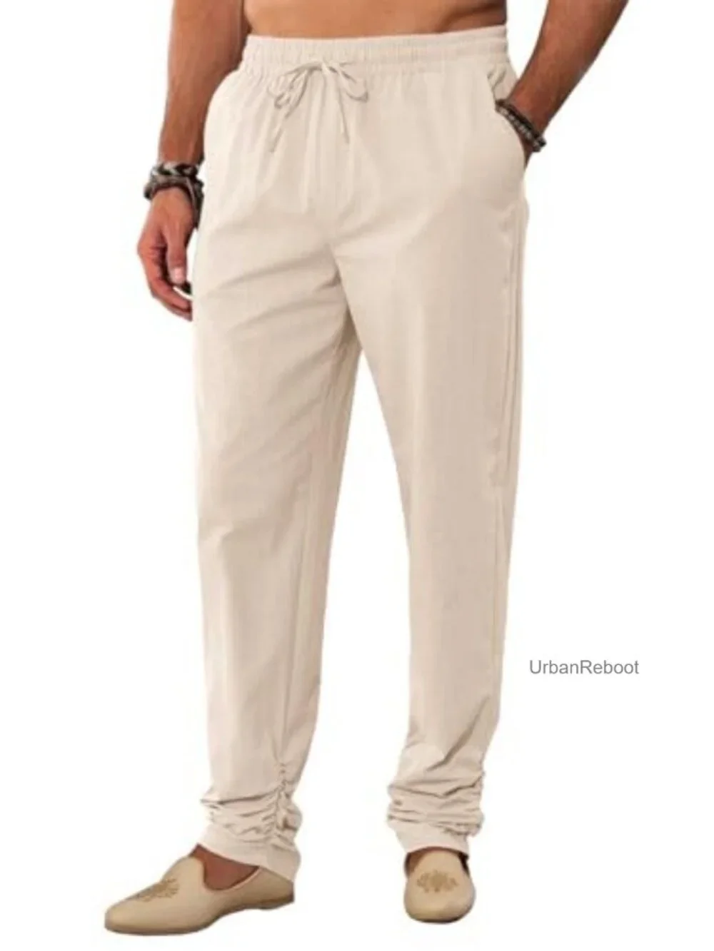 Men's Cotton Kaftan Thobe Pants | Elastic Waist Drawstring Tapered Trousers Yoga